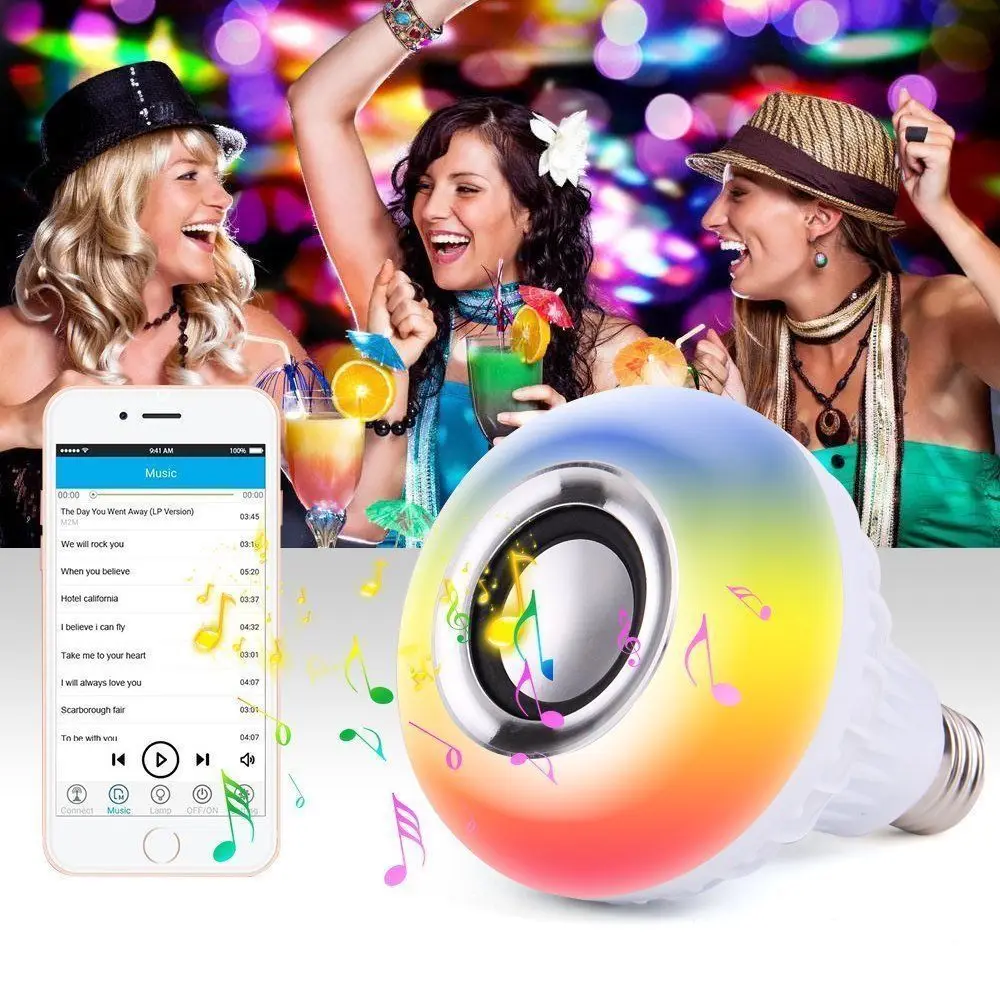 E27 WiFi умный светильник, лампа с регулируемой яркостью, многоцветный Wake-Up светильник s RGB светодиодный светильник, Совместимый Беспроводной Bluetooth динамик, пульт дистанционного управления