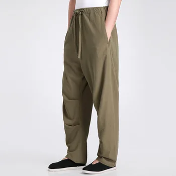 

New Arrival Green Chinese Men's Kung Fu Trousers Cotton Linen Pants Wu Shu Clothing Size S M L XL XXL XXXL 2607
