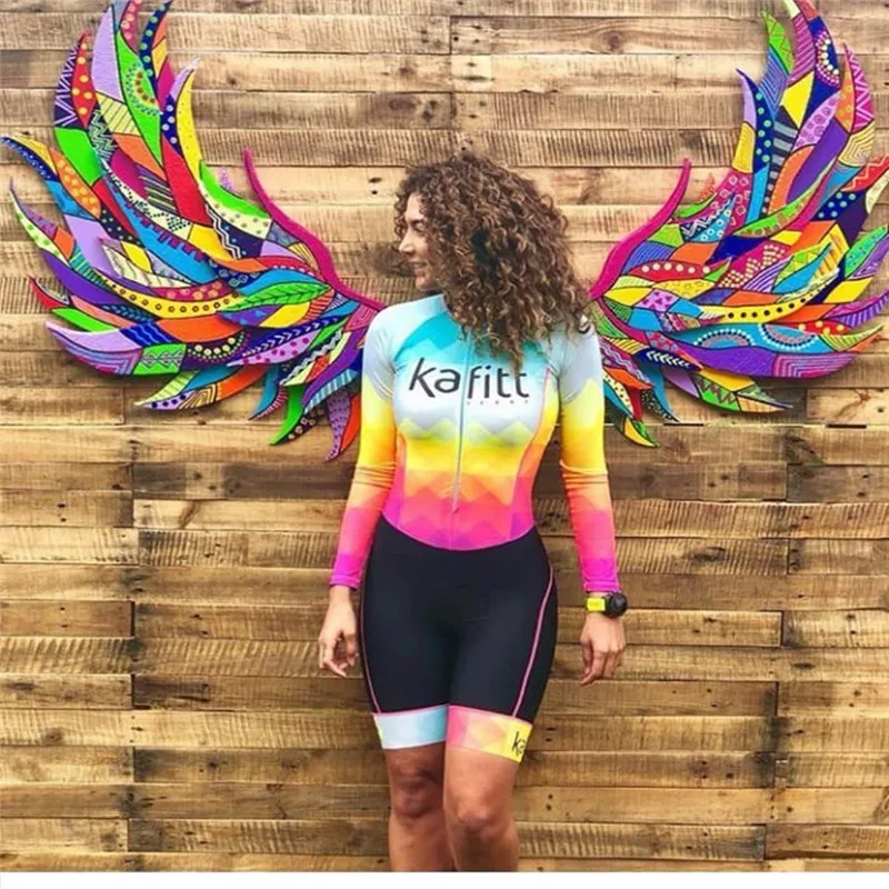 Kafitt Pro Team Triathlon Women's Cycling long sleeve Jersey Skinsuit Jumpsuit Maillot Cycling Ropa ciclismo cycle custom