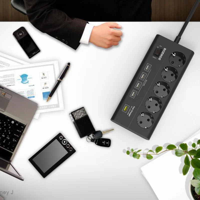 5 штепсельная вилка европейского стандарта розетки 4 Порты USB Мощность полосы 250V