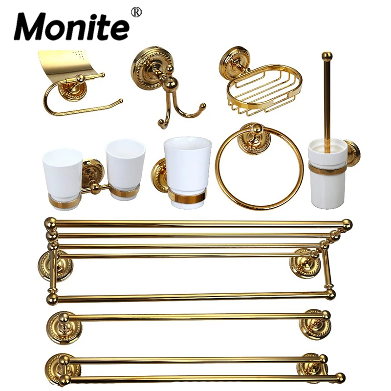

Monite Luxury Bathroom Copper Brasss Bathroom Shelf Soap Dish Toilet Holder Tooth Brush Holder Bath Hardware Sets Accessories