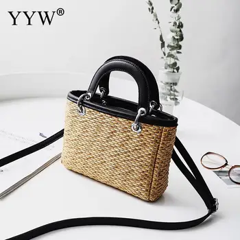 

Rattan Handmade Weave Handbag New Zipper Fashion Crossbody Bag Tote 2019 Shopping Bags For Women Black Khaki Shoulder Bag Ladies