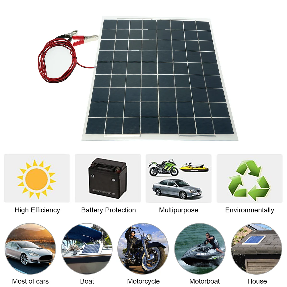 

30W 12V Semi Flexible Solar Panel Device Battery Charger Car Accessories Car Styling