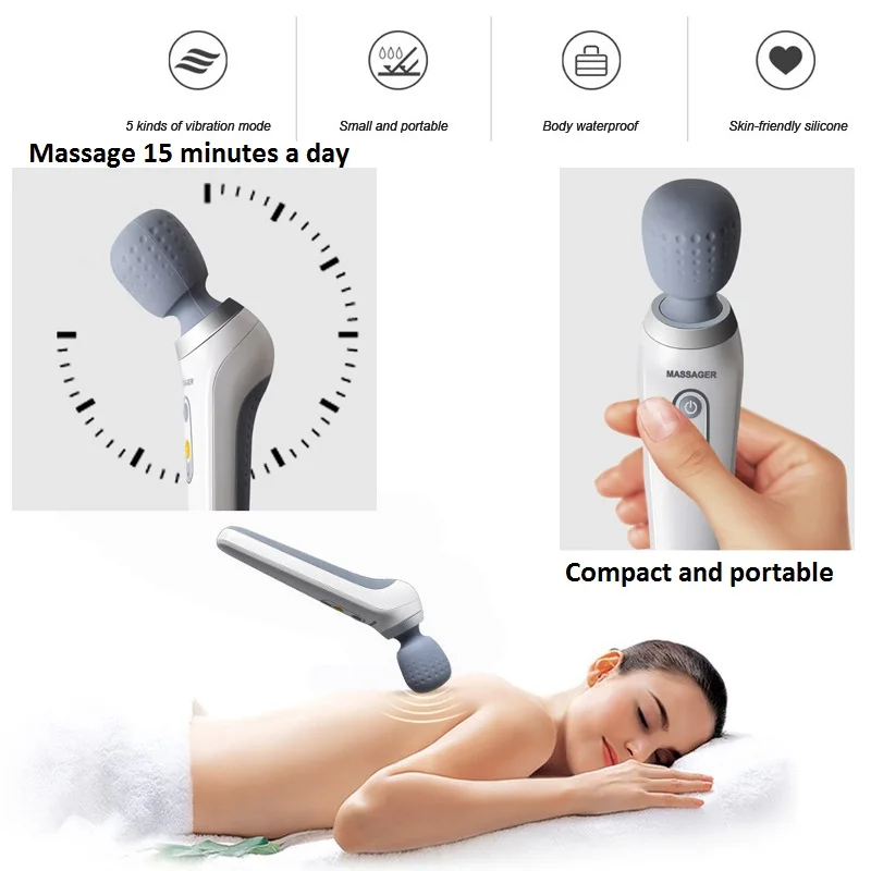 UV STYLISH Rechargeable Personal Hand Held Deep Tissue Vibrating Massager  for Muscles, Back, Foot, Neck -Cordless Electric Percussion Body Wand