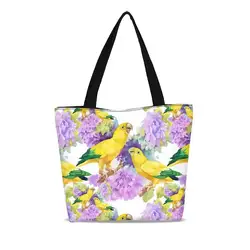 Многоразовые холщовые сумки для покупок для женщин модные цветочные птицы 3D печать сумки через плечо складные повседневные сумки-тоут Sac