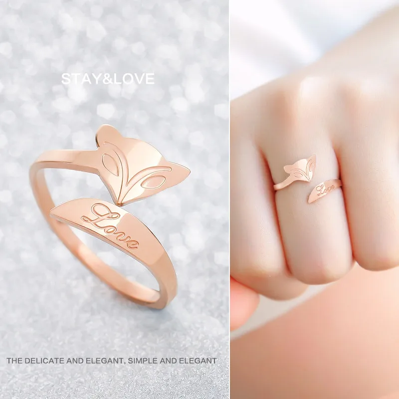 

316L Titanium rings Rose Gold finger The Fox ring wedding engagement 3 Layer Plated Never Fade Rings women jewelry wholesale