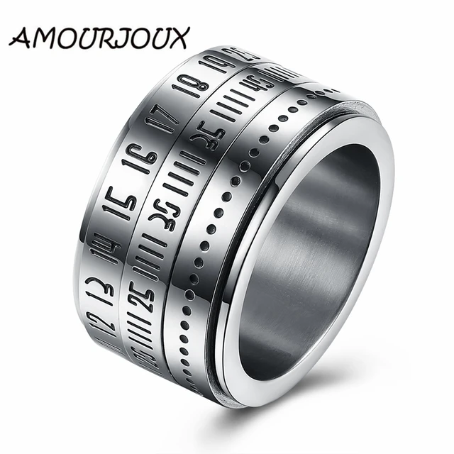 amourjoux 14mm wide band rome number spinner 316l stainless steel wedding rings for men fashion silver - Wide Band Wedding Rings amourjoux 14mm wide band rome number spinner 316l stainless steel wedding rings for men fashion silver - Wide Band Wedding Rings
