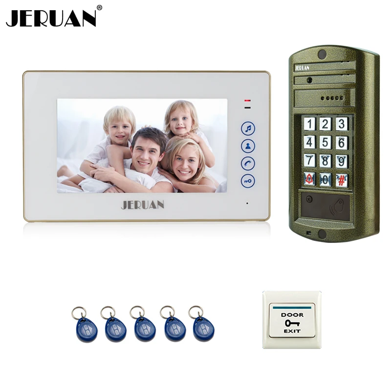 

Home 7 Inch Video Door Phone Intercom System kit 1 White Monitor + Metal panel Waterproof Password Keypad HD IR Mini Camera