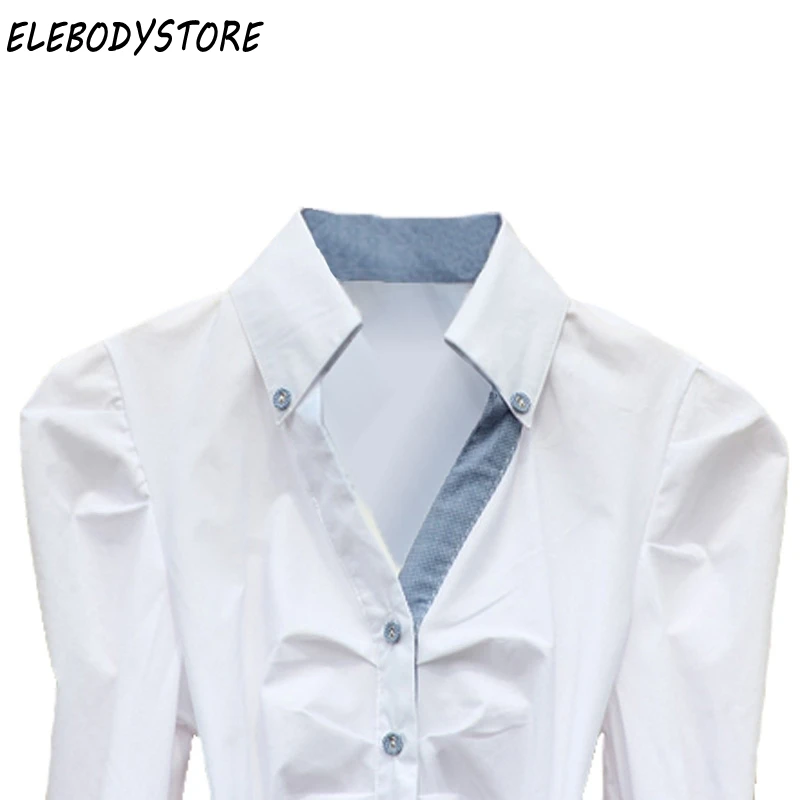 Новое прибытие женские блузы случайный с длинными рукавами хлопок ol офис боди белая блузка рубашка женщины S M L XL TS068