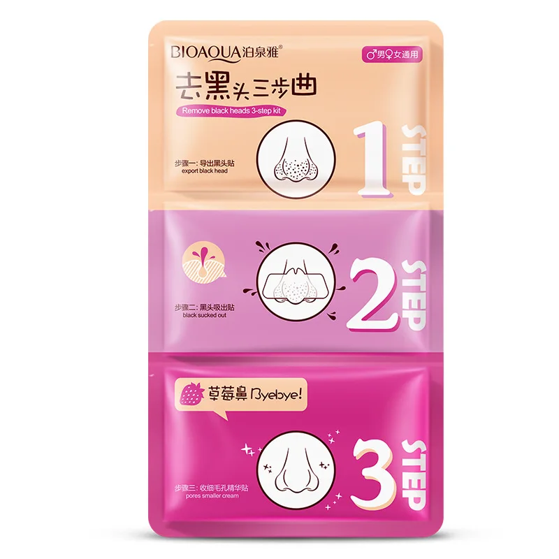 5pcs/lot BIOAQUA Pig Nose Mask Remove Blackhead Acne Remover Clear Black Head 3 Step Kit Beauty Clean Face Skin Care Cosmetic | Красота и