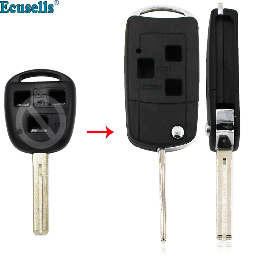 

3 Buttons Modified Flip Remote Key Shell for Lexus RX300 LS400 LS430 ES330 SC430 IS300 LX470 RX330 RX350 GS300 TOY48 UNCUT