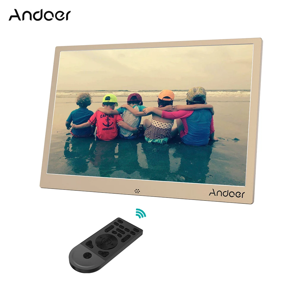 Andoer 1" LED Фоторамки 1280*800 Поддержка 1080 P видео в случайном порядке Алюминий w/Дистанционное управление Рождество на день рождения подарок - Цвет: Gold