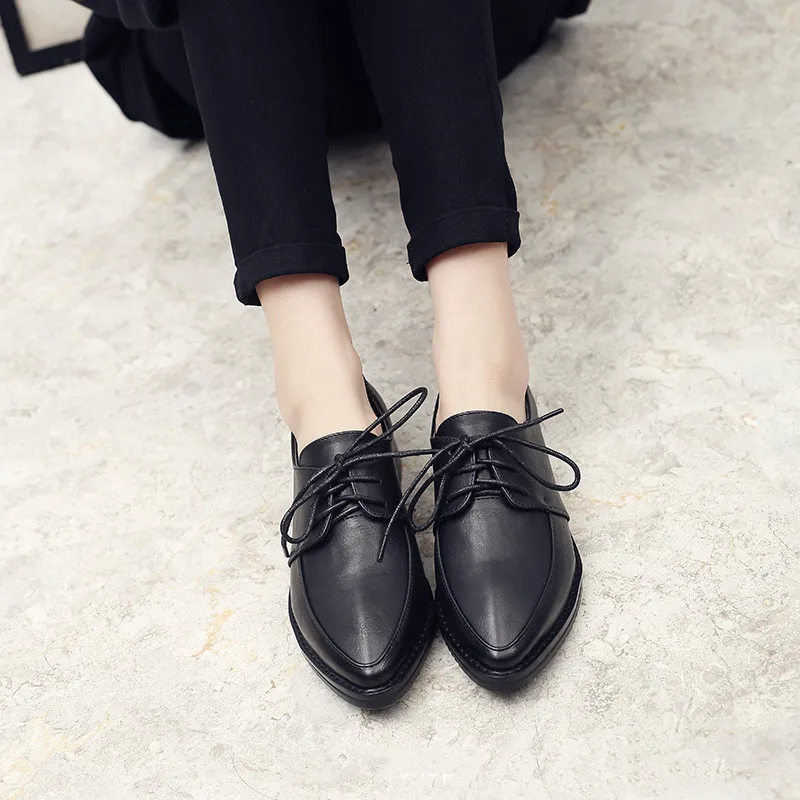 Туфли-оксфорды; женские туфли-броги с острым носком на шнуровке; женские ботинки-гладиаторы; фирменный дизайн; обувь в стиле дерби; женская обувь из бычьей кожи