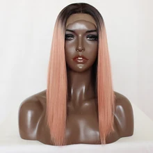 Maycaur волосы короткие прямые волосы боб Омбре розовые волосы парик натуральные мягкие синтетические волосы Передние парики бесклеевые волосы для черных женщин