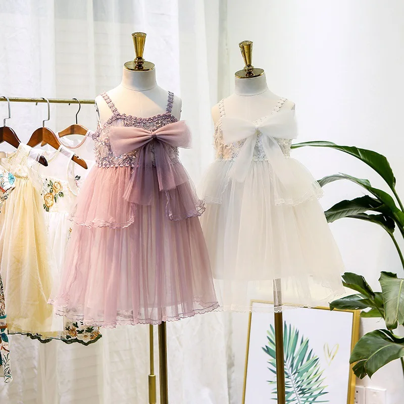 

Children's clothing 2019 summer new girls dress chest big bow strap princess dress