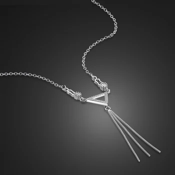 

Authentic Sterling Silver Triangle tassel Clavicle Short Necklace 100% 925 Silver Necklace For Women collares Long chain jewelry