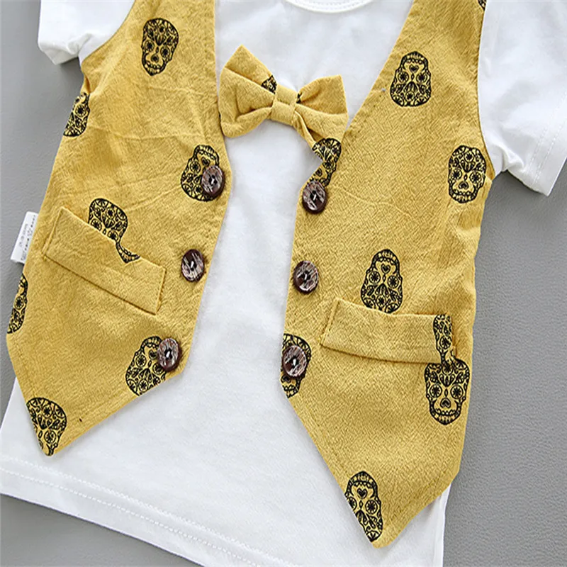 Children's clothes 2019 new Infant Baby Boys Summer Gentleman Print Short Sleeve Bow Shirt+Shorts Pants Sets  (13)