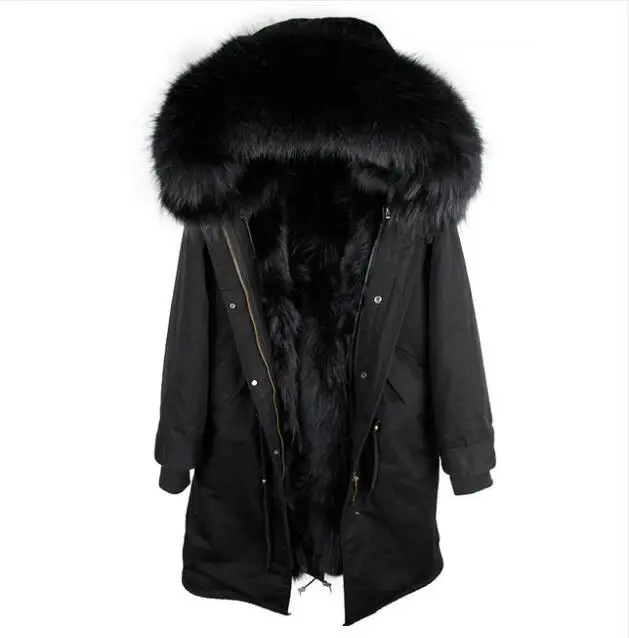 Парка из натурального меха, Мужская модная зимняя куртка, натуральный мех енота, пальто с капюшоном, природный енот, куртка с подкладкой для собак - Цвет: Raccoon FUR Lining