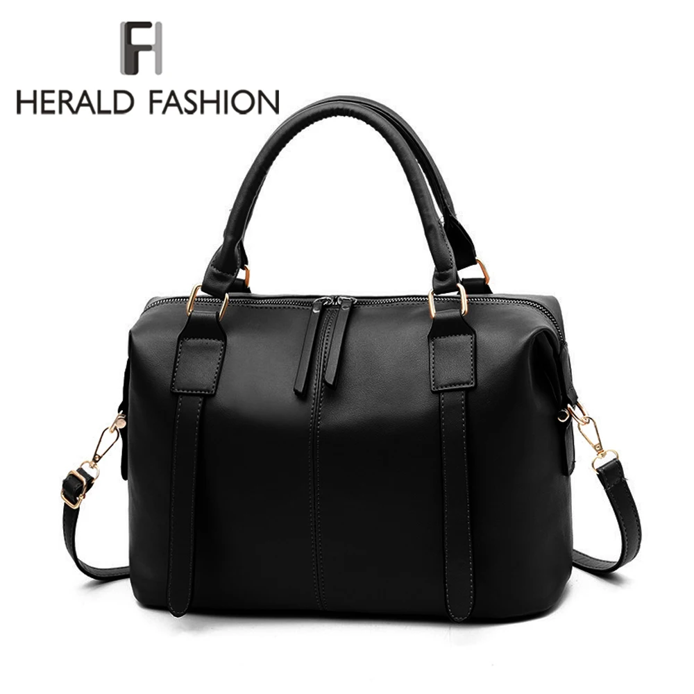 

Herald Fashion Casual Women Soft PU Leather Handbag Female Shoulder Bag Lady's Messenger Bag Larger Capacity Women Tote Bags
