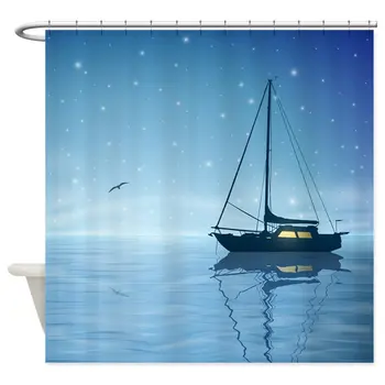 

Sailboat at Night Shower Curtain Mat Decorative Waterproof Polyester Fabric Bathroom Curtain Set Home Bath Decor Multi-size