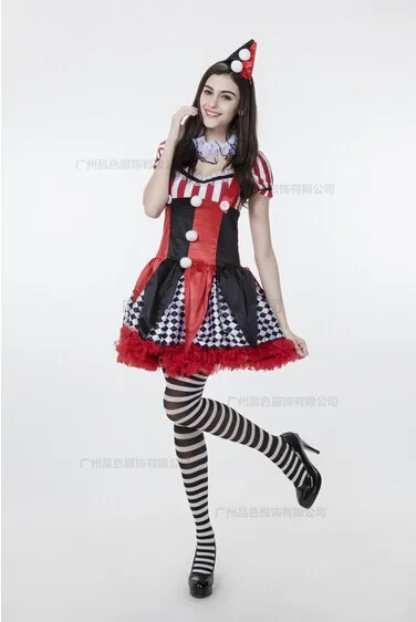 QUGUDUAN Dressheadwear Circus Funny Harley Quinn Costume Women Uniform Female Clown Cosplay Carnival Halloween Black Red Set Costumes -Cosplayware Store