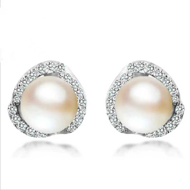 TJP Charm Silver Plated Earrings For Women Accessories Fashion Crystal Rose Pearl Girl Stud Lady Jewelry Gift | Украшения и