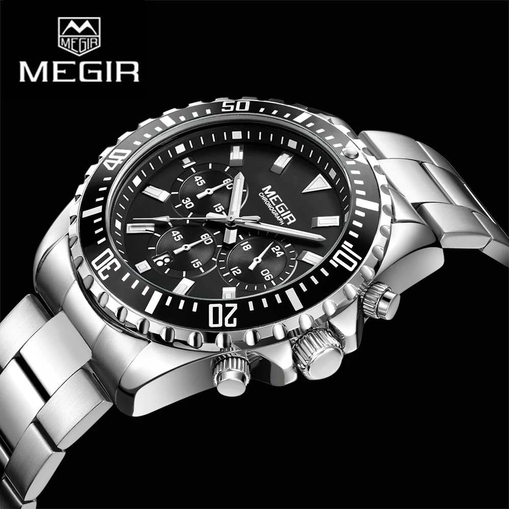 

MEGIR Men's Wathes 2064 Business Quartz Watch Men Brand Stainless Steel Chronograph Wrist Watch Clock Relogio Masculino Male