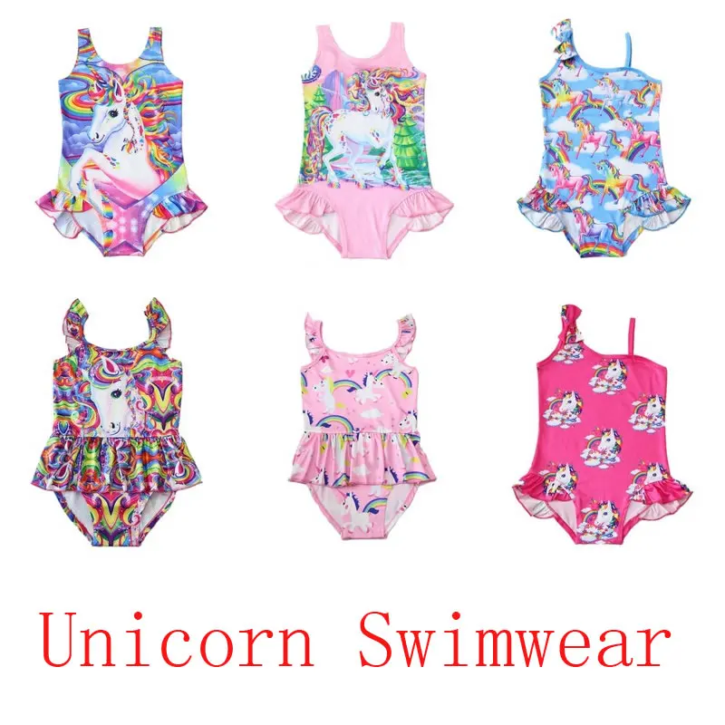 

2019 New Unicorn dress baby girl biquini one piece Kids girls swimsuit kid swimming Bathing Suit Swim Wear Children Girl Bikini