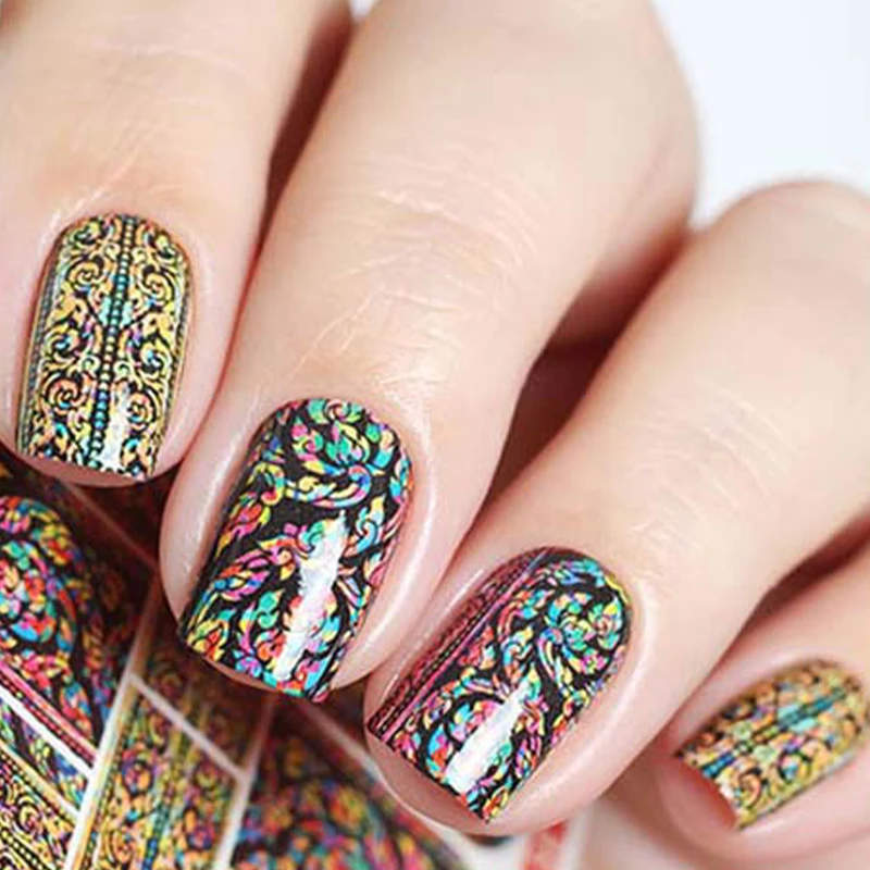 

YWK 1 Sheet Water Transfer Nail Art Sticker Arabesque Pattern Temporary Tattoo Nail Wraps Sticker Watermark Fingernails Decals