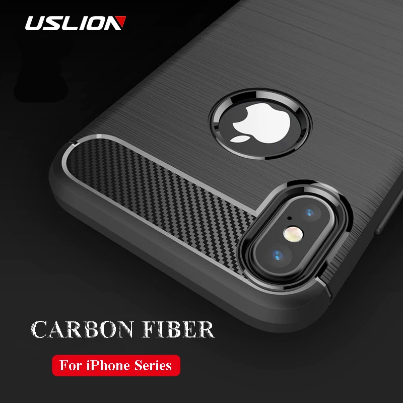 

USLION Carbon Fiber Phone Cases For iPhone X 7 6 6S Plus Capa Shockproof Soft Silicone TPU Cover Back Case For iPhone 5 5s SE