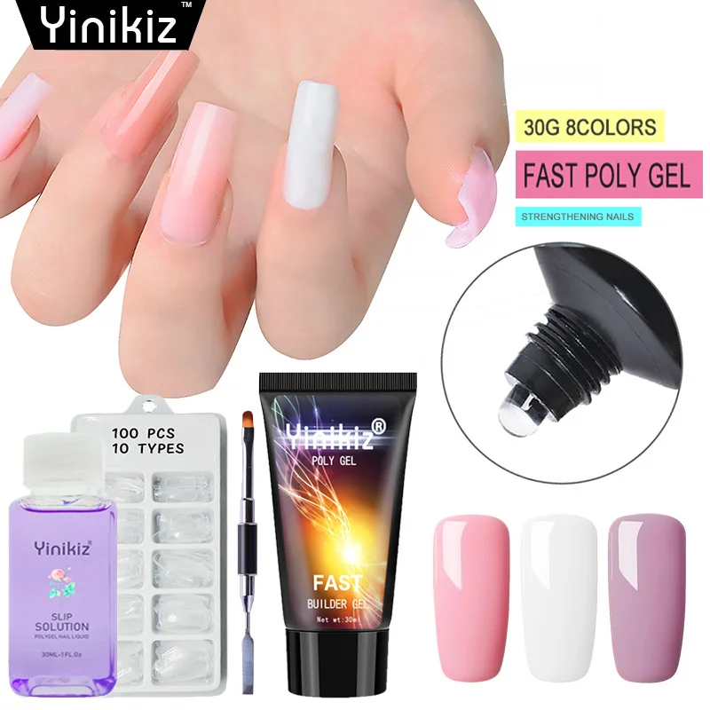 

Yinikiz 30g Polygel Nail Acrylic Poly Gel Pink Clear Crystal UV LED Builder Gel Tips Slip Solution Quick Extension Gel Set