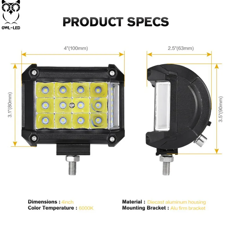 3 ряда 4 дюйма 57 Вт светодиодный бар светильник внедорожный светодиодный рабочий светильник грузовики Лодка ATV 4x4 4WD 12v 24v LED пятно света прожекторы дальнего света головной светильник