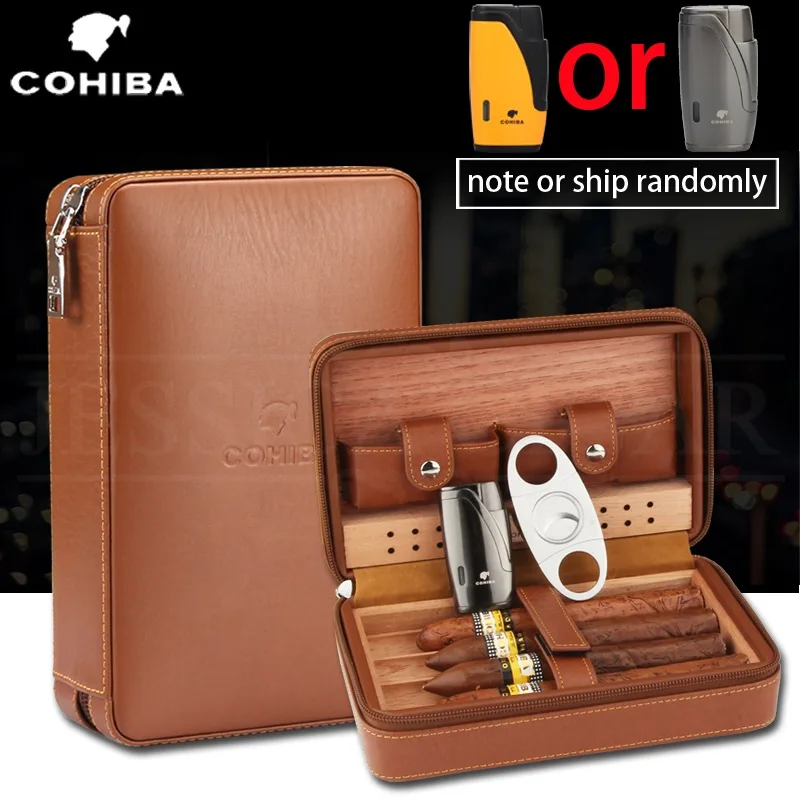 COHIBA Humidor Cigar Box Travel Cigar Case Leather Cedar Wood Cigar