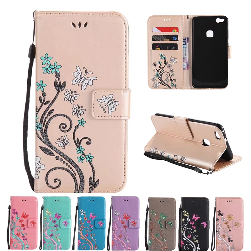 Wallet Flip Leather Case for Huawei P8 lite 2017 honor 8 Cover P9 P10 Plus Flower Funda Coque | Мобильные телефоны и