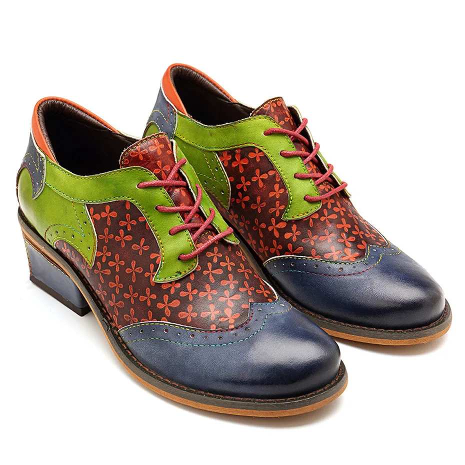Big Size Genuine Leather Women's Oxford Shoes New Printed Bullock Students Oxfords For Women Retro Lady Casual Flat Brogue Shoes (4)