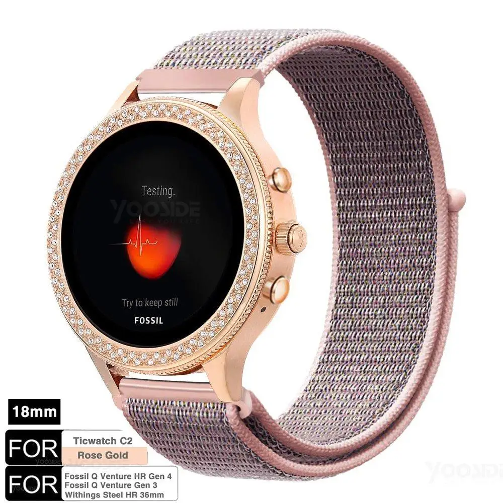 Для Fossil женские умные часы 18 мм быстросъемный нейлоновый ремешок для часов Ticwatch C2 RoseGold, Fossil Q Venture Gen3/Gen 4