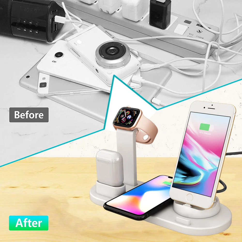 Зарядная док станция FDGAO для iPhone 12 11 XS MAX XR X 8 Plus Airpods Pro Apple Watch SE 6 5 4 3 быстрая