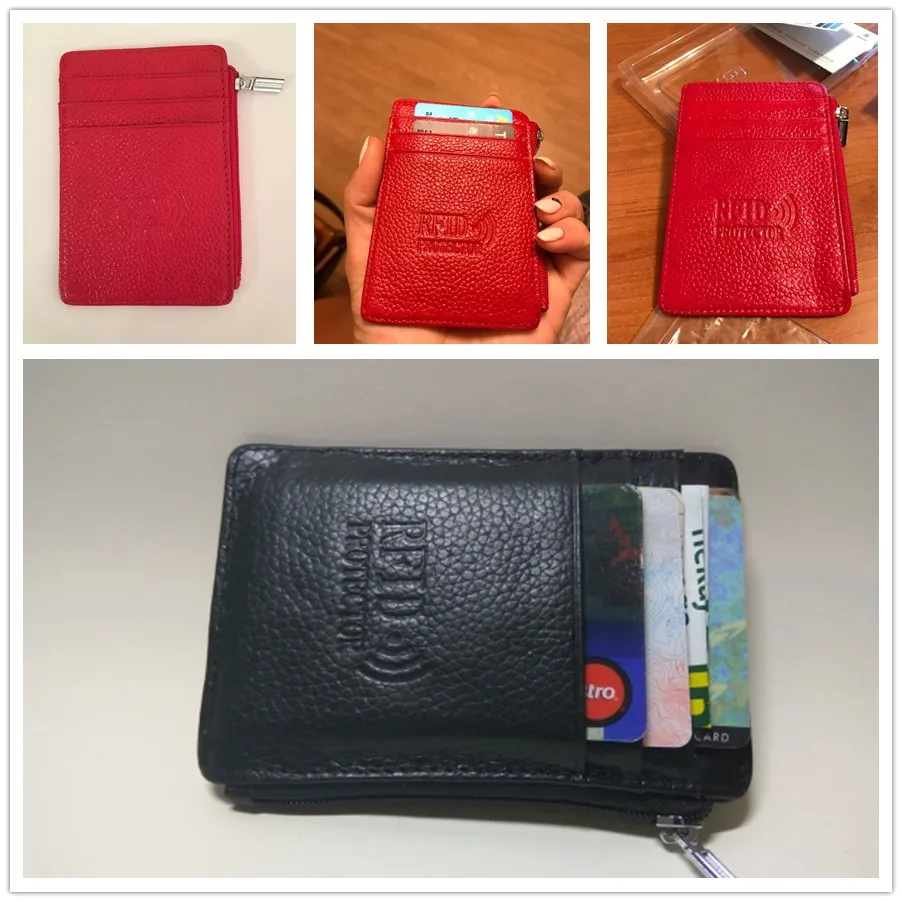 Супертонкий мужской держатель для карт кошелек из натуральной кожи с RFID