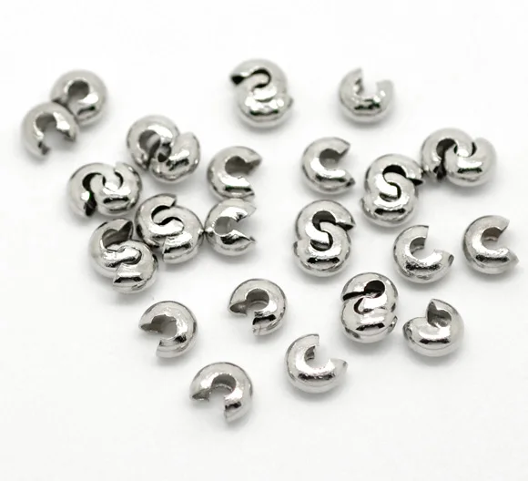

200Pcs 4mm Bright Silver Color Crimp Beads Covers Beads For Jewelry Making Necklace Bracelet DIY Accessories Craft
