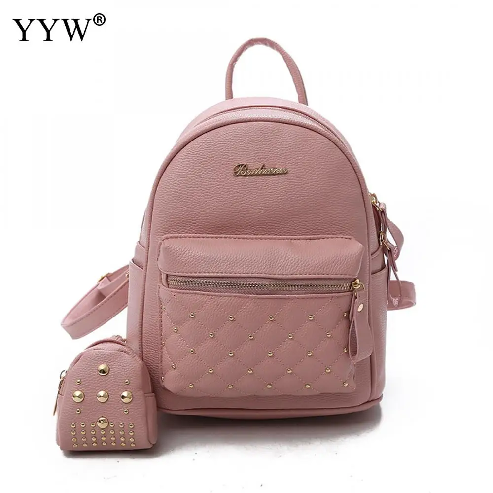 

Solid PU Leather Small Female Backpack with A little Backpack Rivet School Backpacks for Children High Quality Lady's Bags