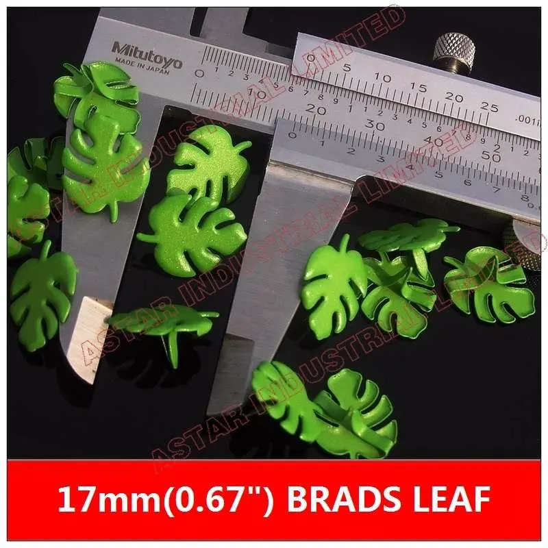 

Free shipping wholesale DIY around 17mm green leaf metal brad,500pcs/Lot