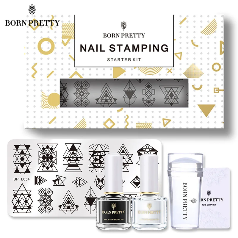 

BORN PRETTY Geometry Nail Stamping Plate Clear Jelly Stamper Black White Stamping Polishes Starter Full Kit