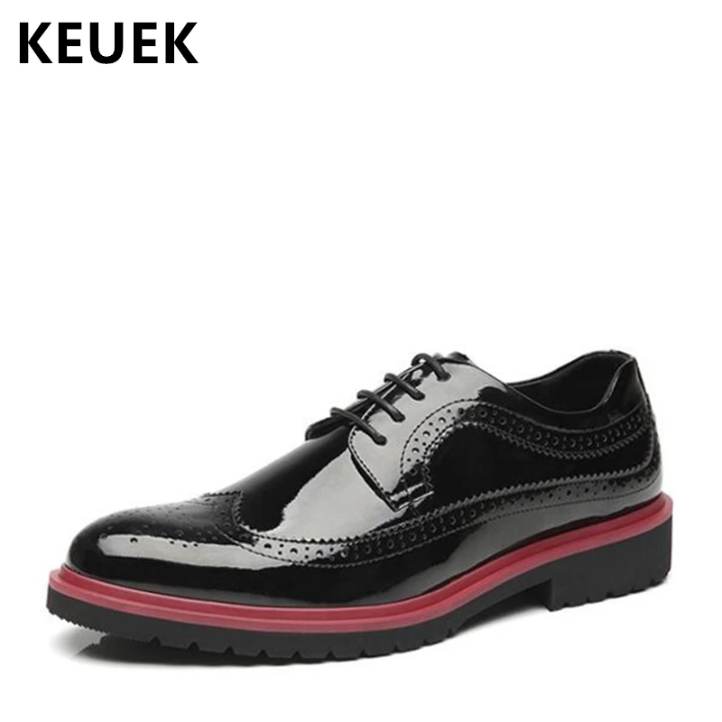 

Fashion Men Brogue shoes Lace-Up Casual Leather shoes Male Flats Office Business Dress shoes Oxfords Youth Wedding shoes 02C