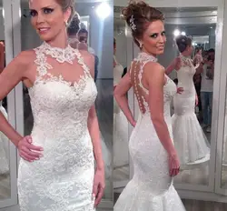 Простое свадебное платье 2019 свадебное платье без рукавов Mermid Кнопка Elegent торжественное кружевное Vestido De Noiva