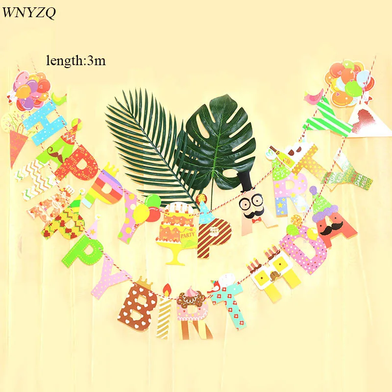 3m Happy Birthday Paper Banner Hanging Decoration Kids Baby Children Party Shower Bunting Flags DIY Decor Supplies | Дом и сад