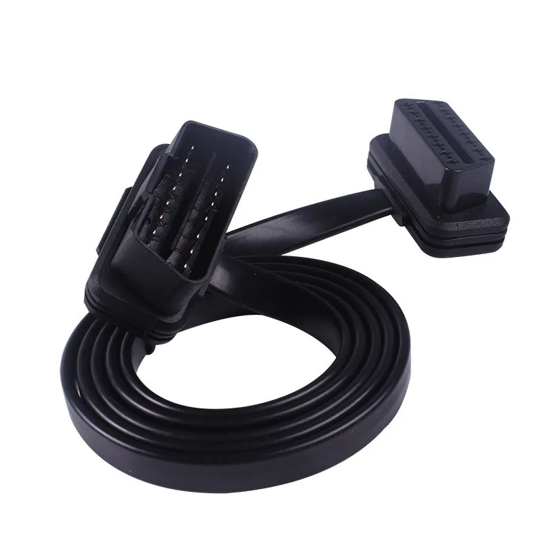 Плоский тонкий кабель 60/100 см OBD2 16pin As Noodle OBDII 16Pin ELM327 штекер гнездо локоть