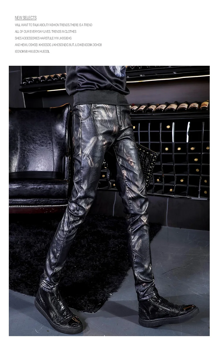 2227 осенние зимние камуфляжные напечатанные брюки из искусственной кожи мужские обтягивающие толстые мотоциклетные брюки из искусственной кожи мужские военные Харадзюку панк байкерские