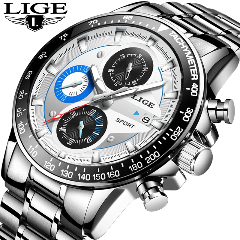 Men Watches Top Luxury Brand LIGE Business Fashion Waterproof Watch Sports Leisure Full Steel Quartz Relogio Masculino | Наручные часы