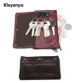 

Klsyanyo Genuine Leather Men Key Wallet Car Key Bag Coin Purse zipper Keychain Women Housekeeper vintage Card Holder Wrap