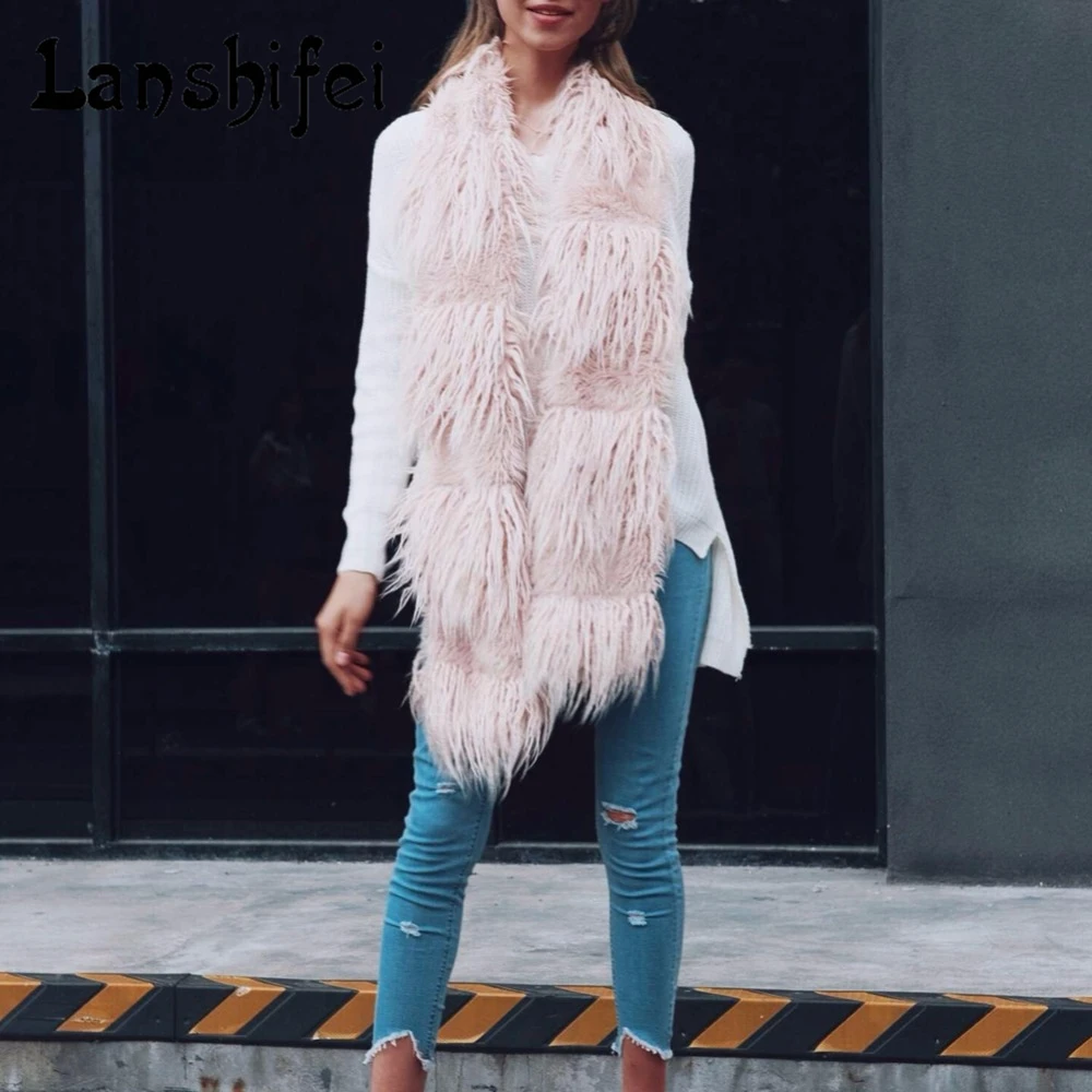 

Women's faux Fur Collar Scarf Solid Long Hair Sexy Lady's Winter Fashion Large Shawl Black Gray 70.8*27.5in
